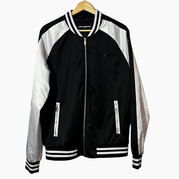 Karl Lagerfeld Other - Karl Lagerfeld Colorblock Varsity Bomber Jacket Black White Size M
